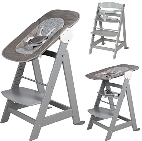 roba Born Up Baby High Chair Set 2in1 + Newborn Attachment with Reclining Function - Miffy® Rabbit Design - High Chair from Birth - Natural Wood