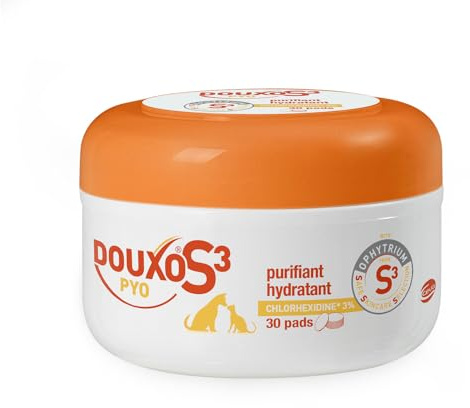 DOUXO S3 PYO Pads, 30 cotons imprégnés pour nettoyer, désinfecter et apaiser la peau des chiens et des chats