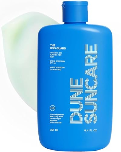 DUNE SUNCARE The Bod Guard - Award-Winning Clear Invisible Gel Body Sunscreen - Broad Spectrum SPF 30 Protection, 72 Hour Hydration, 40 Mins. Water Resistant, Reef Friendly, Non-Greasy (8.4 Fl Oz)