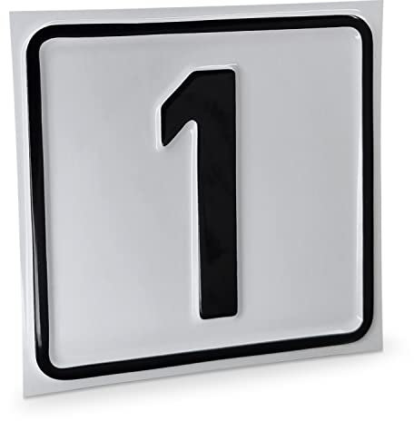 Betriebsausstattung24 Hausnummernschild Nr. 1 - Größe: 10 x 10 cm - Aluminiumschild - Farbe: weis/schwarz - Moderne Hausnummer- oder Parkplatzkennzeichnung