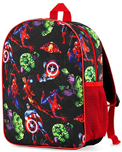 Marvel Spiderman Rucksack für Kindergarten - Avengers Backpack für Jungen 3-6 Jahre - Geschenk Einheitsgröße (Schwarz AOP Avengers)
