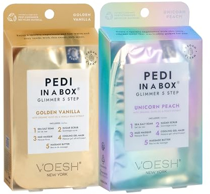 VOESH Pedi in a Box Glimmer - 2 Packs, Variety Pack, Pedi in a Box, Spa Pedicure Kit, Sparkly Pedicure, DIY Pedi, Foot Care, At-Home Pedi Products, Vegan Skincare