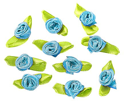 Duories 100minicabezas Rosas Artificiales con Hojas,Rosas paramanualidades,decoración Flores paramanualidades,decoración esparcimiento,paramanualidades,álbumes Recortes,Adornos para Pelo,Lago Azul