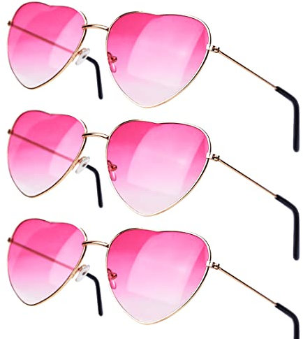 Aurasky 3 Paar Herz Party Brillen, Retro Party Sonnenbrille, Party Brille Rosa, Lustige Partybrillen, Hippie Herzförmige Brille für Fasching Halloween Foto Requisiten Geburtstagsfeier