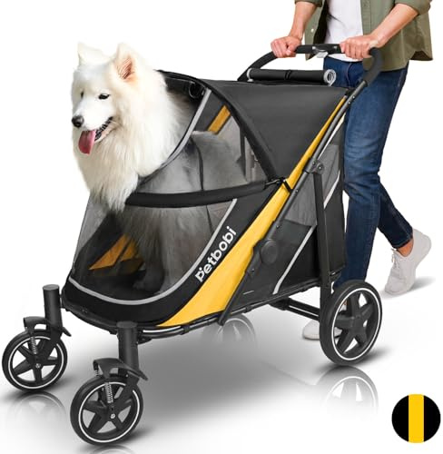Petbobi Dog Stroller for Large & Medium Dogs - Easy Fold Dual Entry Pet Stroller with One-Foot Brake, All Terrain Wagon Cart with Air Mesh, Ideal for Large Senior Pets up to 80 lbs, Black