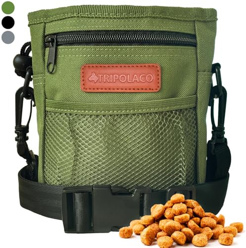 TRIPOLACO Leckerlitasche für Hunde - Großer Leckerlibeutel für Hunde mit Mehreren Taschen, Kotbeutelspender & Handyfach, 3 Tragevarianten - Idealer Futterbeutel Hundetraining & Spaziergänge, Grün