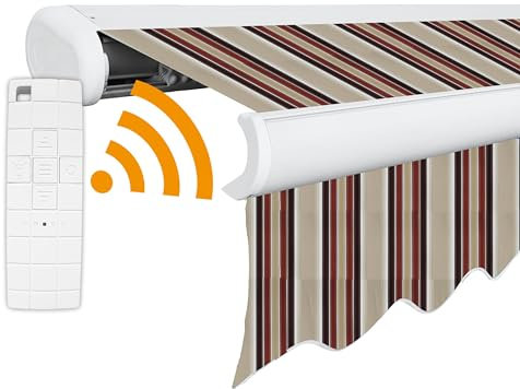 Arilco Elektrische Vollkassettenmarkise Kassettenmarkise Gelenkarmmarkise Markise Sonnenmarkise Sonnenschutz in vielen Farben und Größen wählbar in der Kassettenfarbe Weiß (3x2,5m Barcelona)
