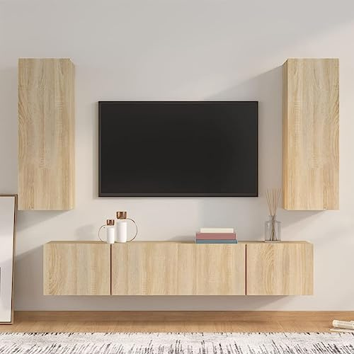 NITCA Set di Mobili Porta TV 4 pz, Set Mobile TV in Legno, Parete Attrezzata Soggiorno Moderna, Base TV Sala da Pranzo, Rovere Sonoma 80x30x30 cm Tipo 2