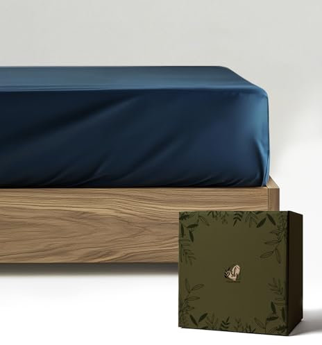 SALADHOUSE Spannbettlaken 180x200 Blau mit extra tiefen Taschen (bis 30cm) 360° Gummizug I Straffer Sitz ohne Verrutschen I Boxspring Spannbetttuch aus Ägyptischer Baumwolle Satin I ÖKO-TEX Bettlaken