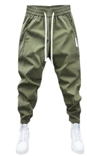 FULUJIDI Pantaloni da Uomo di Mezza Altezza Pantaloni Casual A Vita Elastica con Cordoncino da Uomo con Tasche Morbidi Traspiranti Fasciati alla Caviglia per Simple L Green