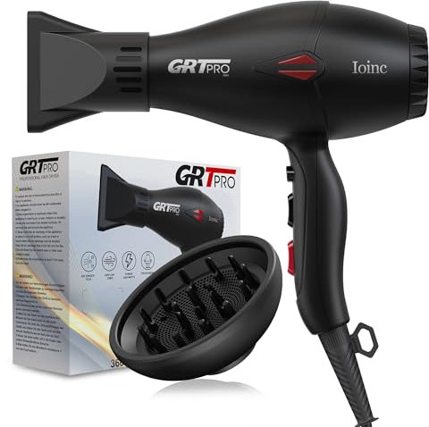 Profi Föhn Ionen Haartrockner 2400W Fön,40 Millionen Ionen Haarföhn,Haartrockner & Zubehör Föhn mit Diffusor 3 Wärmeeinstellungen 2 Geschwindigkeit One-Touch-Kühlung für Haarsalon Hause (matt-schwarz)