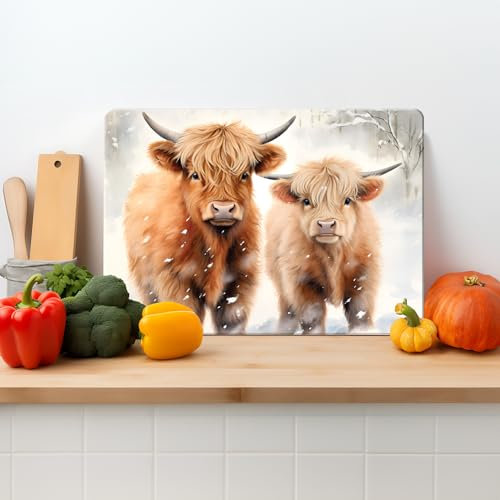 Highland Cows Textured Glass Printed Chopping Board | Worktop Saver | Chopping Board | Available in Two Sizes (L)