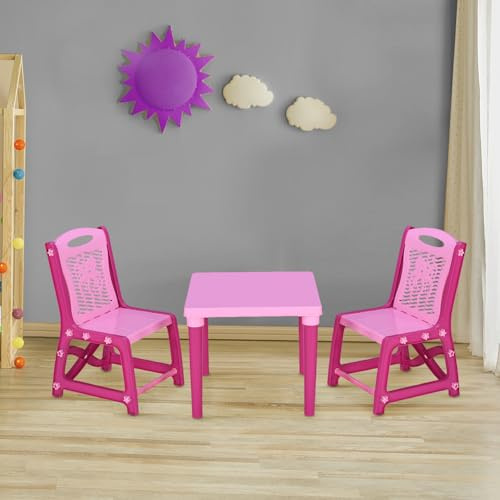 A406 Children's Table and Chairs Set, 2 Pink Chairs with Activity Table, Indoor Outdoor Furniture Study Table for Kids Gift Boxed (Light Pink)