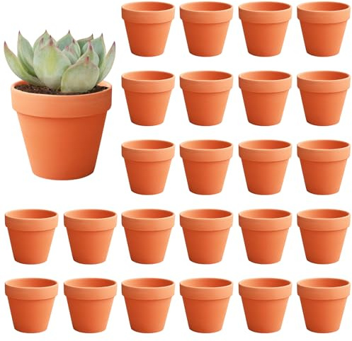 Wvu & Wvo Macetas de barro pequeñas, 24 unidades, mini macetas, macetas de barro para manualidades, 3,5 cm, pequeñas macetas de terracota con orificio de drenaje, reutilizables, macetas de terracota