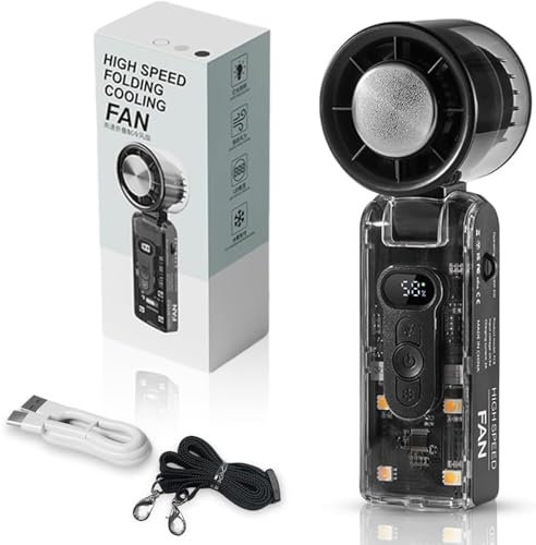 Ventilateur de Poche Portable avec Glacière Intégrée,Ventilateur a Main,Batterie 3600mAh,100 Vitesses Réglables,Lumières LED,Turbo Haute Vitesse,Idéal pour Voyages,Été,Concerts et Extérieur (Noir)