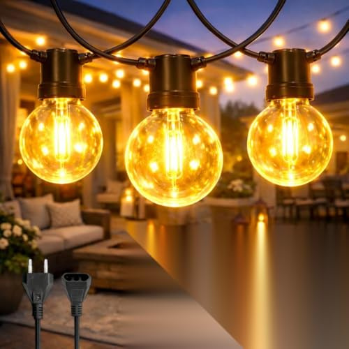 M mimotec – Ghirlanda da esterno con cavo elettrico da 7,5 m, 25 lampadine, luce calda 2700 K, impermeabile IP44, decorazione per terrazza, ingresso, patio e giardino