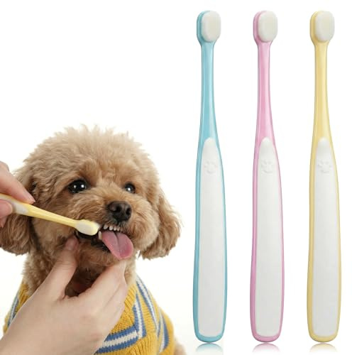 RAHHLIZS 3 Packs Small Breed Dog Toothbrush, Ultra Soft Dog Cat Tooth Brush | Tooth Brush for Tiny Dogs Cats, Nano Bristle Puppy Kitten Tooth Brush for Pet Teeth Cleaning Toothbrush Easy Dental Cleaning