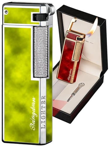Accendino classico con rotella laterale, ricaricabile, fiamma morbida inclinata 45°, regolabile, regalo compatto for uomo, uso quotidiano e outdoor (senza gas)(07)