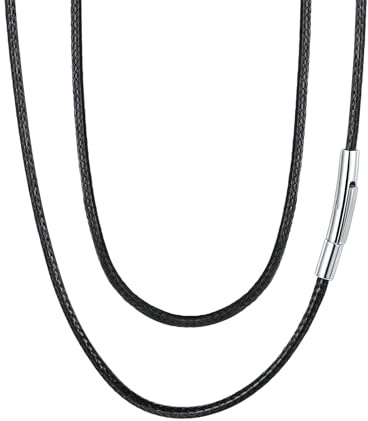FaithHeart Necklace Mens Black Rope 2mm Braided Leather Neck Chain Wax Rope Jewellery 20 inches Black Leather Necklaces for Man Woman
