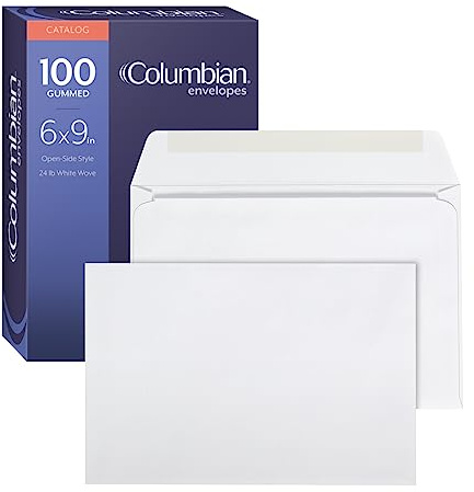 Columbian 6 x 9 Booklet Envelopes, Windowless, White, Gummed Closure, Mailing Envelopes, 100/Box (COLO915)
