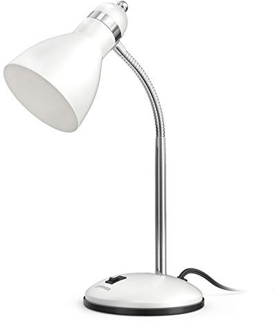 LEPOWER Metal Desk Lamp, Eye-Caring Table Lamp, Study Lamps with Flexible Goose Neck for Bedroom, Home Office (White)