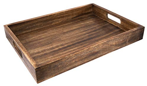 GoCraft Handmade Classic Wooden Tray – Large 16.5 Mango Wood Serving Tray with Handles – Elegant Kitchen & Dining Accessory – Ideal for Breakfast in Bed, Coffee, Tea