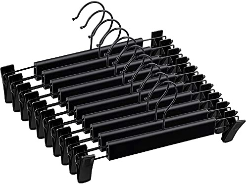 Lamitocs Skirt Hangers，Pants Hangers with Clips，360 ° Swivel Hooks Space Saving Hangers for Pants, Skirts, Clothes, Jeans (10Pack, Black)