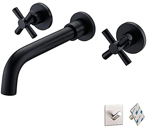 JABL 3LochWandmontage Schwarz Waschtischarmatur 2 Hebel Mischbatterie Waschtischbatterie Wandhalterung Waschbecken Unterputz Bad Wasserhahn Armatur aus Messing Ausladung 19.3cm
