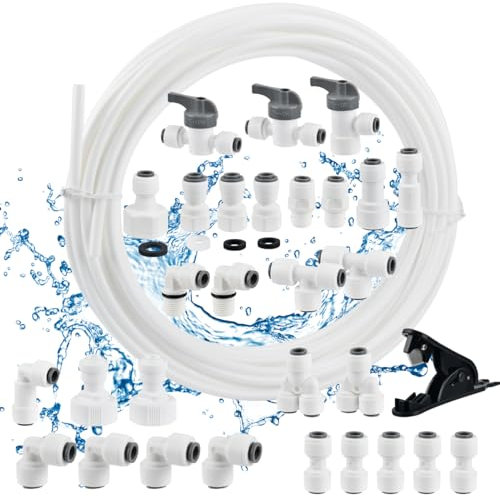 EMNIMQ Wasserzulaufleitung Universal Anschluss-Set 10m für Side by Side Kühlschränke+30,Kühlschrankschlauch,Umkehrosmoseanlagen,Trinkwasserschlauch,Wasseranschluss Kühlschrank 6,35mm(1/4)
