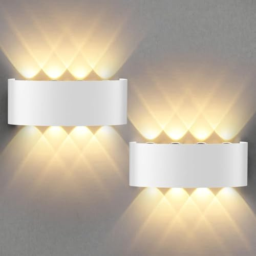 Lureshine 2 Stück Wandleuchte Innen, 22x8x5cm Up an Down Wandlampe, Aluminium-Druckguss Wandleuchte Aussen 8w Weiß IP 65 Wandleuchten LED Innen 3000K Warmweiß, Wandlampe Up Down für Wohnzimmer