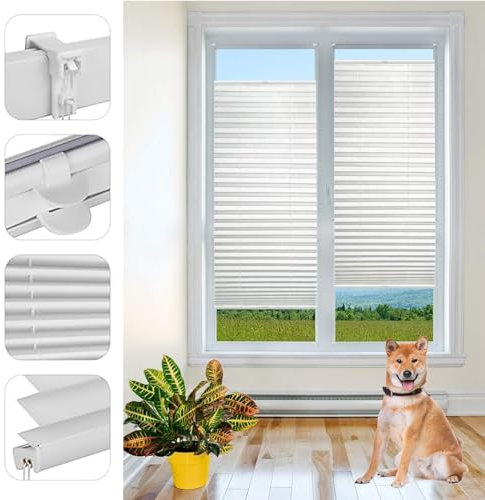 Klemmfix Plissee Ohne Bohren 50 x 60 cm Kleben ohne Bohren zum Fensterrahmen Plissee ohne Bohren Hohe-Qualität, inkl Befestigungsmaterial, für Fenster & Tür, Weiß