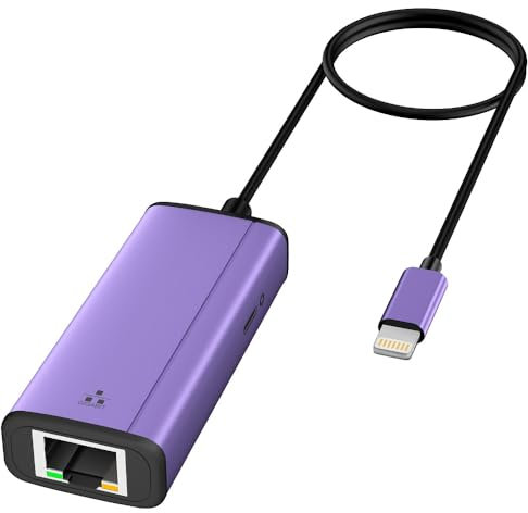 IVSHOWCO Lightning-auf-1000-Mbit/s-Ethernet-Adapter, 2-in-1 iPhone, iPad auf RJ45, Ethernet-LAN-Netzwerkadapter mit Ladeanschluss, 1 Gigabit-High-Speed, Plug-and-Play (1,77 Fuß)