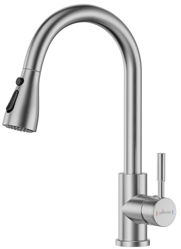 APPASO Grifo de cocina de alta presión con ducha, grifo mezclador de cocina con 3 tipos de chorro, giratorio 360°, grifo de cocina