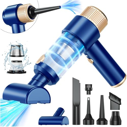 Dealswin 4 en 1 Mini Aspirador de Mano y Soplador de Polvo Sin Cable, 15 KPA Aspiradora Coche Potente, 100500 RPM Soplador Aire Comprimido Aire Comprimido Limpieza PC, Sofá, Hogar, Oficina (Azul)