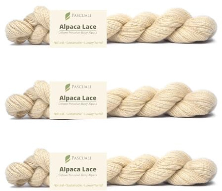 PASCUALI Alpaca Lace |Strickwolle aus 100% Alpakawolle, Alpaka Wolle zum Stricken und Häkeln, SET: 3 Stränge - 150g, Farbe:Beige 33