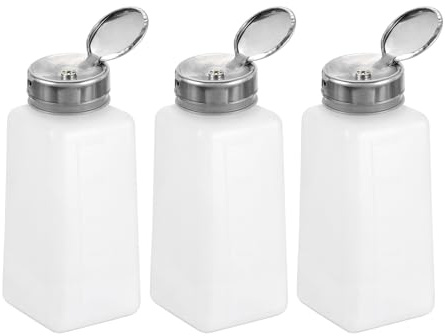 sourcing map 3pcs Solvent Alcohol Dispenser 250ml(8.8oz) Nail Polish Remover Push Down Liquid Dispenser Pump Bottle with Stainless Steel Press Head for Acetone Solution, White