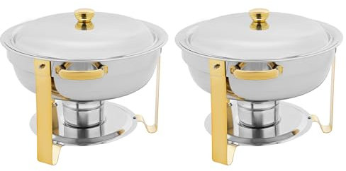 Chafing Dish 4,5 l Credenze Riscaldate Rotonde, Contenitore Riscaldante per Alimenti-Acciaio Inox Alimentare con Coperchio, per Restauro, Buffet e Festa (2XOr)