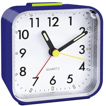 CNMTCCO Despertador, reloj despertador analógico sin tic tac, funciona con pilas, alarma fuerte, función de repetición, funcionamiento silencioso, pantalla iluminada, diseño portátil para dormir