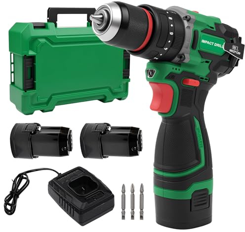 Trapano Avvitatore Batteria Percussione, 16,8V 50Nm Max Trapano Avvitatore A Batteria Elettrico Cacciavite Con 2 Batterie 2.0ah, Led Luce, Velocità Regolabile 450/1600 RPM per riparazione e fai da te