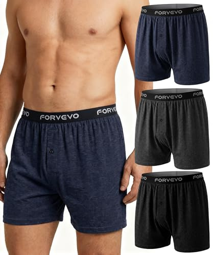 FORVEVO 3 Pack Merino Wool Underwear Mens Boxer Shorts, Breathable Wool Underwear Boxers for Men, Moisture Wicking Loose Fit Briefs Trunks (M-2XL)