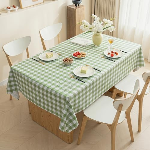 Premium Wipe Clean Tablecloth Rectangular, Waterproof PVC Vinyl Table Cloth for Dining Kitchen, Heavy Duty Oilcloth Wipeable Table Cover for Indoor Outdoor Garden Party (Sage Green, 140x200 cm)