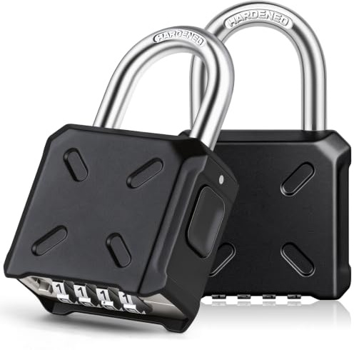 TEUEN Cadenas à Code 4 Chiffres, Lot de 2 Cadenas Extérieur Étanche | Anse 8mm trempée, ouverture One-Touch, code réinitialisable. Pour casier, portail, abri, Gym & valise