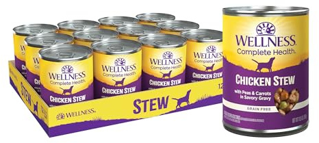 Wellness Complete Health Stew Adult Canned Wet Dog Food, Grain Free, Natural, Chicken Recipe, 12.5 oz, Pack of 12 Cans