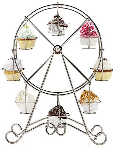 Vintage Cupcake Holder Set - Ferris Wheel Mini Cake Stand - Fairy Dessert Display for Christmas, Wedding, Birthday, Party - Stainless Steel - 8 Cup