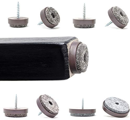 Furniture Sliders. Floor Protectors with Soft Felt Gliders, Screw System. Made in Germany (Brown, 24mm Diameter, Pack of 24)