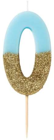 Talking Tables Originales Bougie Chiffre 0 | Topper Gâteau Anniversaire | Paillettes Or et Bleu, BDAY-CANDLE-BLU-0, BLUE