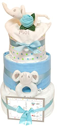 Set regalo per baby shower e neonato a forma di torta di pannolini a 3 livelli, con elefantino