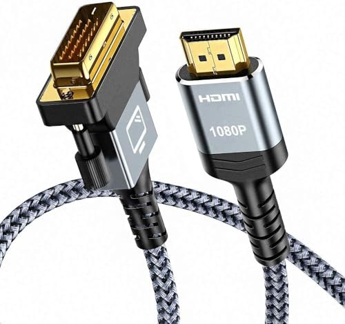 Capshi HDMI A to DVI Adapter Cable 3FT, High-Speed Gold-Plated Plug and Play Bi-Directional Nylon Braid 1080p, DVI to HDMI Adapter for Televison/Monitor/Video Card