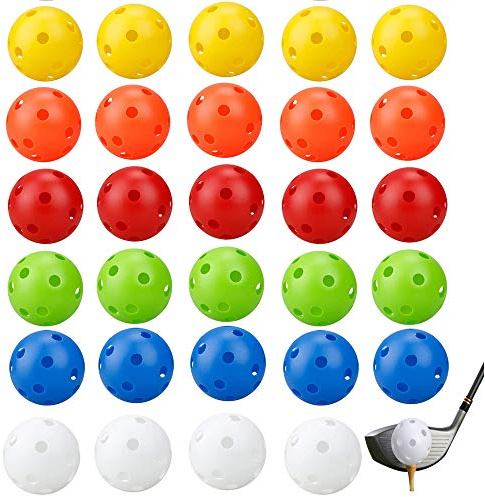 Lepidi 30 Piezas Coloridas Bolas de Práctica de Golf, Bolas de Golf Huecas, Vistoso El Plastico 26 Hoyos Pelotas de Entrenamiento de Golf para Práctica de Swing, Campo de Prácticas (6 Colores)