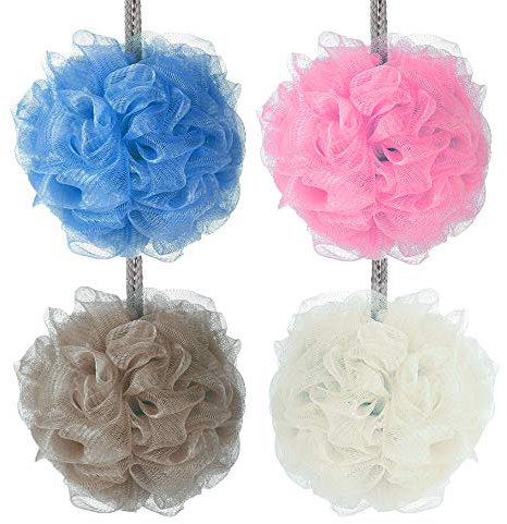 XINGSUI 4 pezzi di luffa a rete, spugna da doccia esfoliante per il corpo maschile e femminile, bagno morbido, pulizia e lenitivo della pelle, luffa da bagno (4 colori)